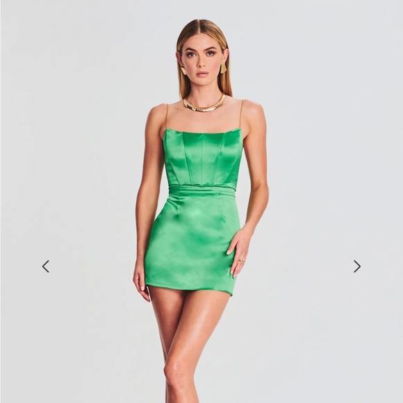 Size M Retrofete Green Silk Corset dress & gold chain straps (nwot)REVOLVE Brand - Picture 1 of 8